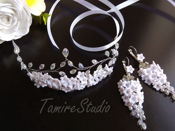 Earrings and a Tiara with Flowers and Beads: DIY Video | Livemaster - handmade