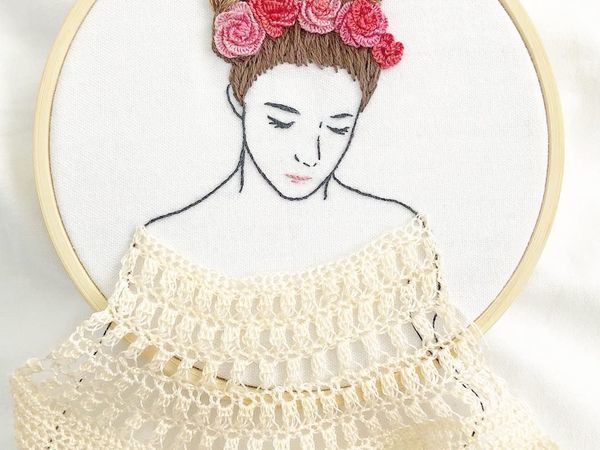 Embroidery Hair Style: Damask Stich Embroidered Girls with Voluminous Hairstyles | Livemaster - handmade