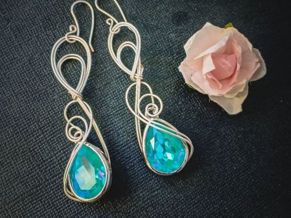 Роскошные серьги из проволоки и Swarovski | Ярмарка Мастеров - ручная работа, handmade