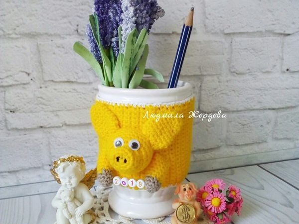 Вяжем крючком карандашницу свинку | Ярмарка Мастеров - ручная работа, handmade