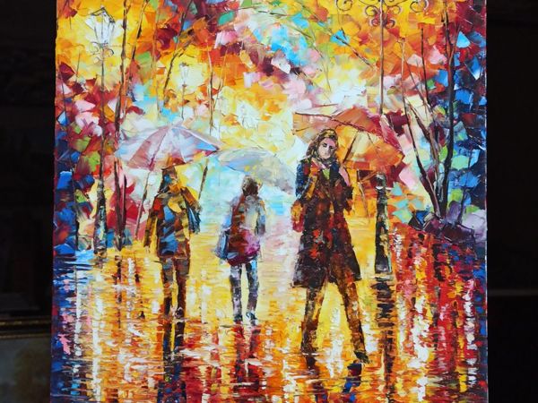 Картина Над городом дождик пейзаж мастихином | Ярмарка Мастеров - ручная работа, handmade