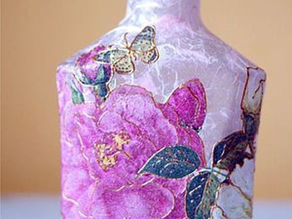 DIY Project: Decoupage of a Bottle with Rice Paper in the Style of Shabby-Chic | Ярмарка Мастеров - ручная работа, handmade