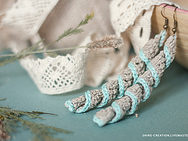 Льняные вязаные серьги | Ярмарка Мастеров - ручная работа, handmade