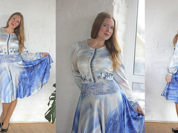 Шелковое платье «Синяя птица счастья» | Ярмарка Мастеров - ручная работа, handmade