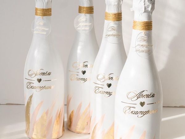 Свадебные бутылки, свадебное шампанское, украшение бутылок шампанского- hb-crm.ru