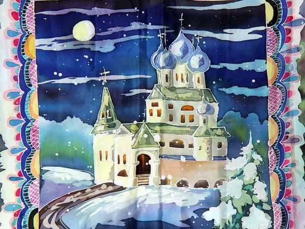 Платок «Рождественский» в технике горячего батика | Ярмарка Мастеров - ручная работа, handmade