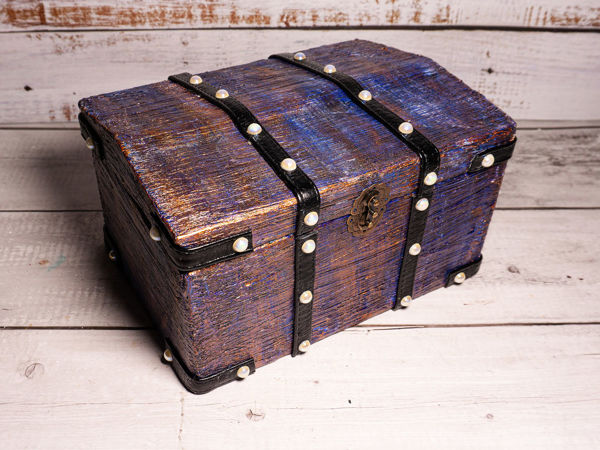 Коробка для денег Сундук синий декор