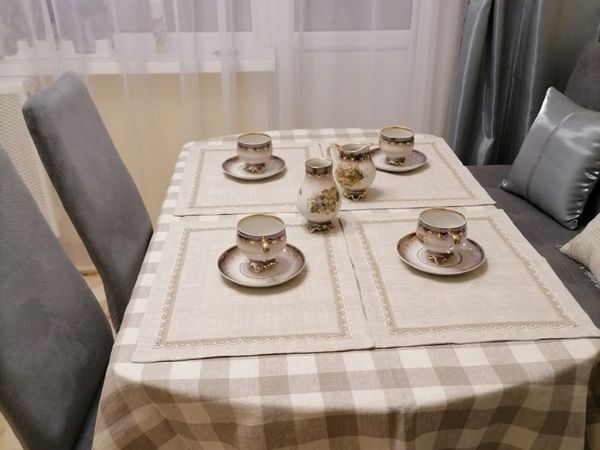Скатерть в клетку с салфетками из льна | Ярмарка Мастеров - ручная работа, handmade