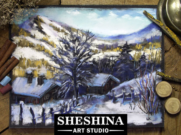 Видеоурок: рисуем зимнюю деревушку в горах сухой пастелью | Ярмарка Мастеров - ручная работа, handmade