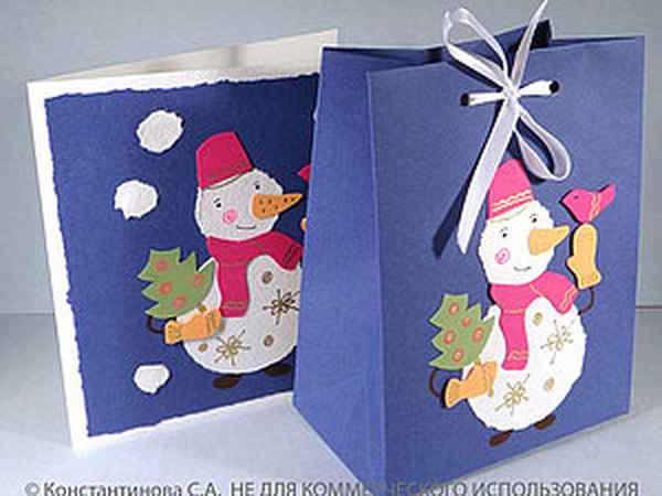 Сборная бумажная модель Открытка со Снеговиком / Snowman Pop-Up Card