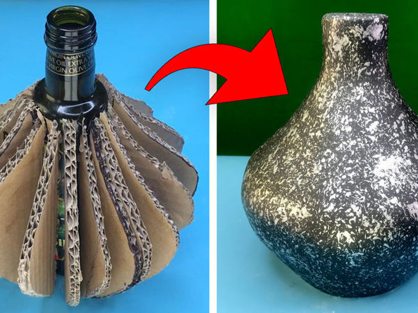 Как сделать «мраморную» вазу из картона и стеклянной бутылки | Ярмарка Мастеров - ручная работа, handmade