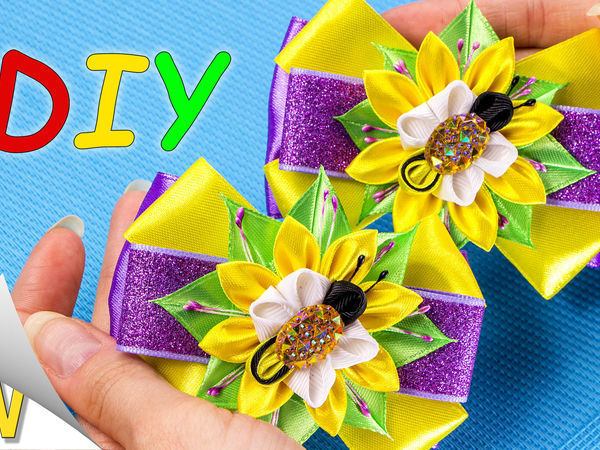 МК/DIY | ЦВЕТОК ИЗ ЛЕНТЫ | КАНЗАШИ СВОИМИ РУКАМИ | KANZASHI FLOWER