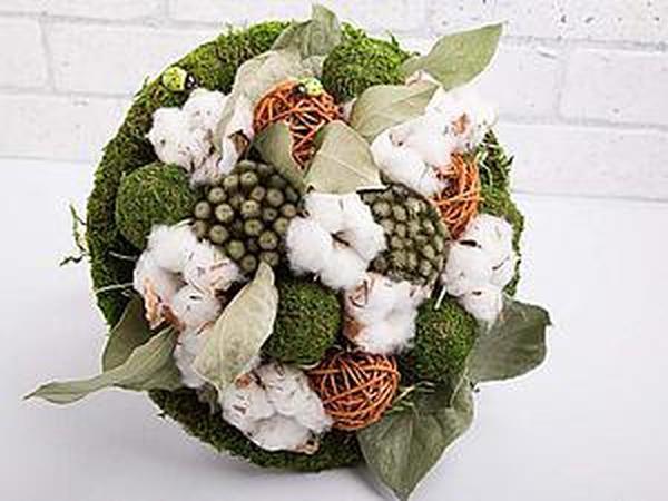 Make Decorative Bouquet Of Cotton And Dried Flowers | Livemaster - handmade