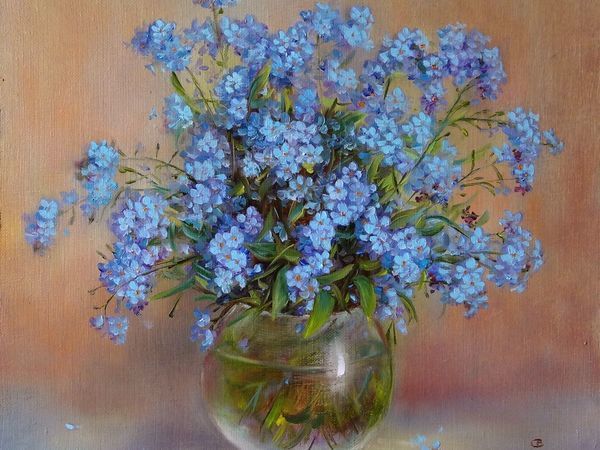 Painting Forget-me-Nots with Oil on Canvas | Ярмарка Мастеров - ручная работа, handmade