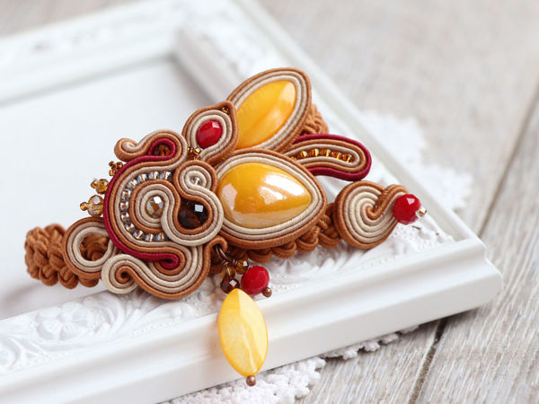 Sewing Soutache ''Honey'' Bracelet on Braided Strap | Livemaster - handmade