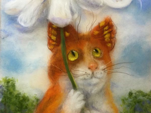 Мастер-класс по картинам из шерсти -Кот и ангел, Кошка, Львёнок | Ярмарка Мастеров - ручная работа, handmade