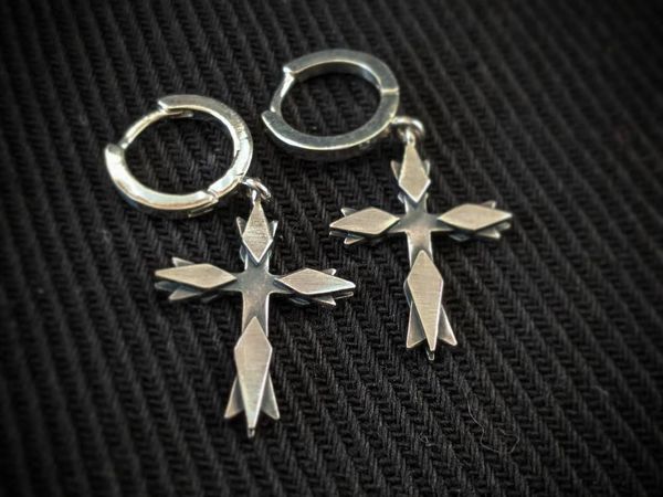 Серьги кольца с крестиками, серебро | Ярмарка Мастеров - ручная работа, handmade