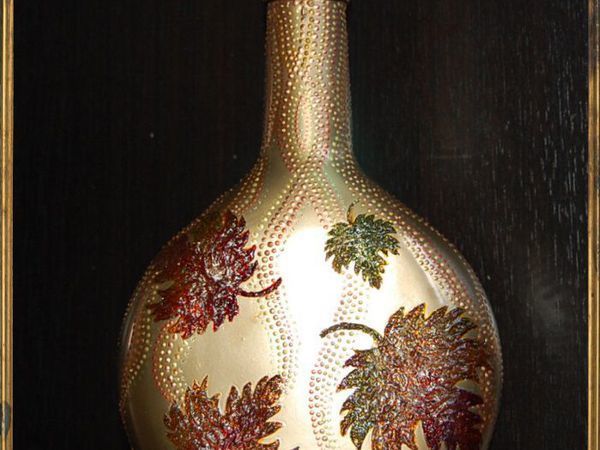 Частичка золотой осени в нашем доме, или Декорируем стеклянную бутылку «Листопад» | Ярмарка Мастеров - ручная работа, handmade