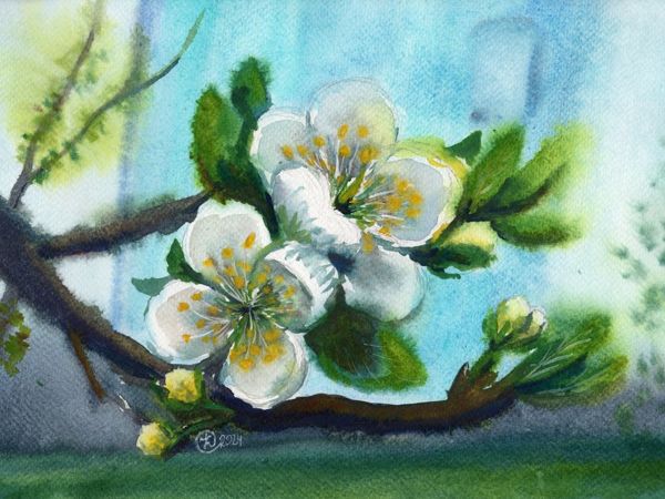 Новая работа — ветка цветущей вишни | Ярмарка Мастеров - ручная работа, handmade