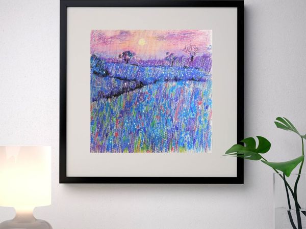 Drawing Flower Field with Oil Pastel | Livemaster - handmade