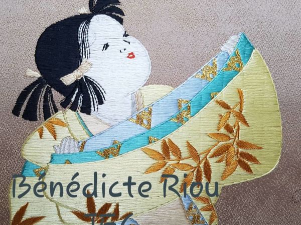 Японская девочка: вышивка гладью от Benedicte Riou | Ярмарка Мастеров - ручная работа, handmade