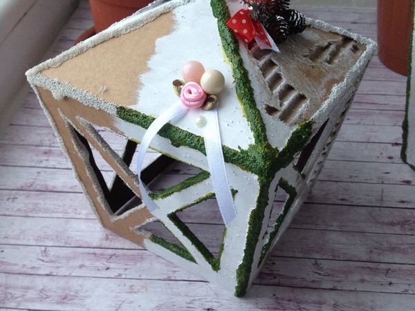 Мастерим картонный фонарик с эффектом мха или снега | Ярмарка Мастеров - ручная работа, handmade