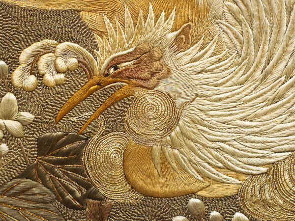 Japanese Embroidery of 19th Century: Panel with Phoenixes | Ярмарка Мастеров - ручная работа, handmade