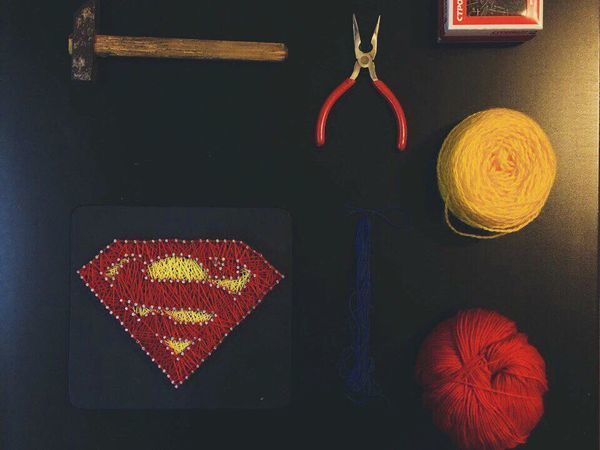 Познаём тонкости String Art на примере эмблемы Супермена | Ярмарка Мастеров - ручная работа, handmade