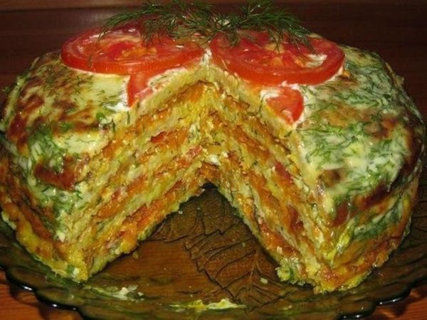 Вкуснейший закусочный торт из кабачков