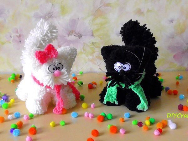 Как сделать кошку из помпонов | Ярмарка Мастеров - ручная работа, handmade