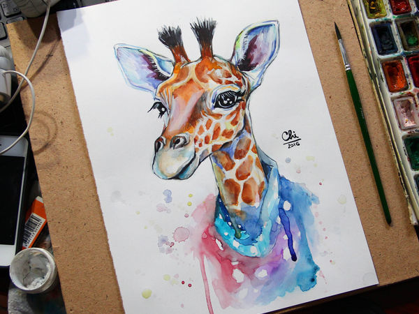 Как нарисовать жирафа цветными карандашами поэтапно