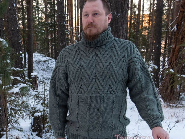 Анонс: мужской свитер  «Тайга» | Ярмарка Мастеров - ручная работа, handmade