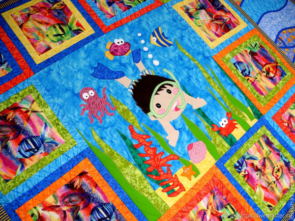 Детское лоскутное покрывало  «В царстве Нептуна» !! | Ярмарка Мастеров - ручная работа, handmade