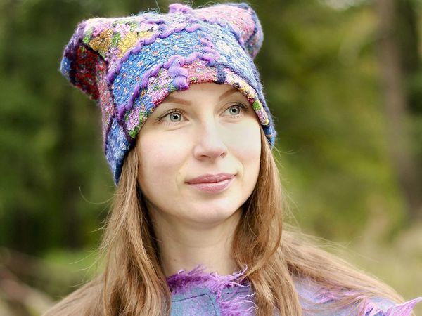 Nuno Felting + Patchwork: A Warm Cap with Your Own Hands | Livemaster - handmade