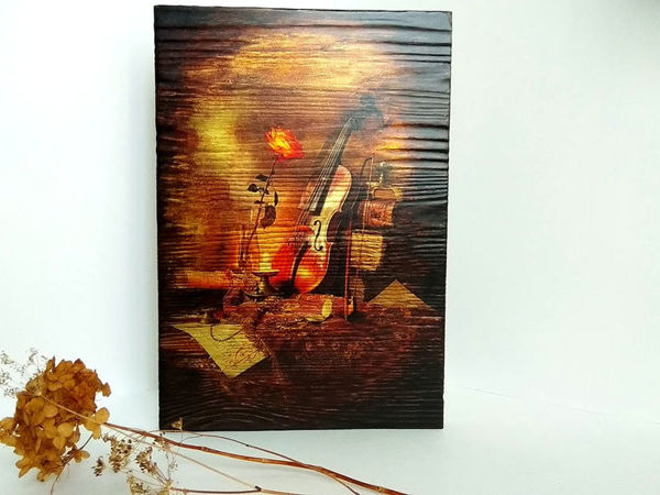 Creating ''Still Life with Violin'' Textured Glowing Panel | Ярмарка Мастеров - ручная работа, handmade