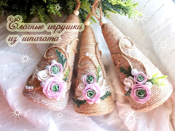 Video Tutorial: Twine Christmas Decorations with Polymer Clay Flowers | Livemaster - handmade