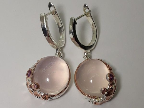 Эксклюзив ! Серебряные серьги с розовым кварцем  « Amore » | Ярмарка Мастеров - ручная работа, handmade