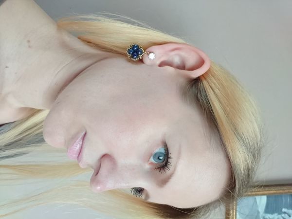 Серьги пусеты с лазуритом Чика | Ярмарка Мастеров - ручная работа, handmade