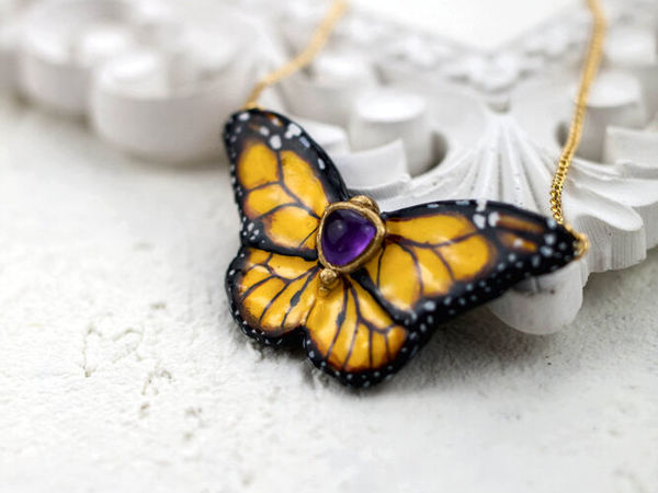 Бабочка Данаида монарх . Кулон | Ярмарка Мастеров - ручная работа, handmade