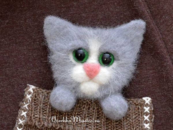 Валяная брошь — котик | Ярмарка Мастеров - ручная работа, handmade