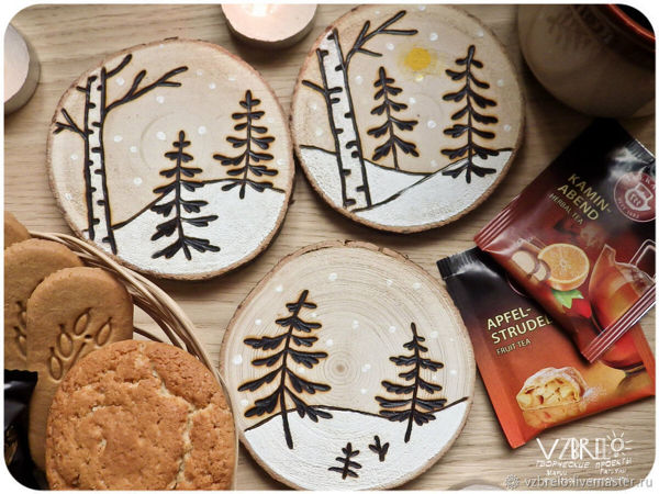 DIY Christmas Decor: Pyrograph & Paint Wooden Cuts | Ярмарка Мастеров - ручная работа, handmade