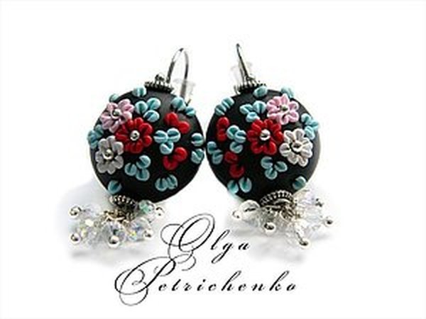 Серьги из полимерной глины. Цветочная филигрань. | Ярмарка Мастеров - ручная работа, handmade
