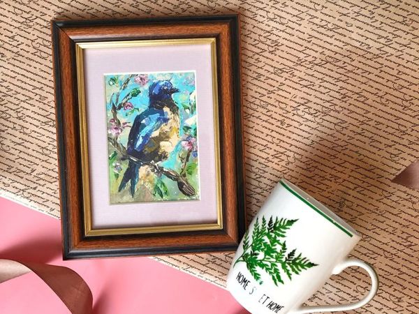Подарочный набор картина с птицей и чашка с растительным орнаментом | Ярмарка Мастеров - ручная работа, handmade