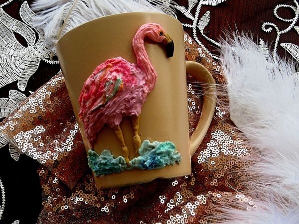 Decorating Mug with Polymer Clay in ''Oil Painting'' Technique: Flamingo | Livemaster - handmade