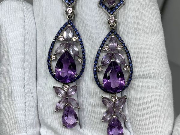 Серьги из серебра с аметистами | Ярмарка Мастеров - ручная работа, handmade