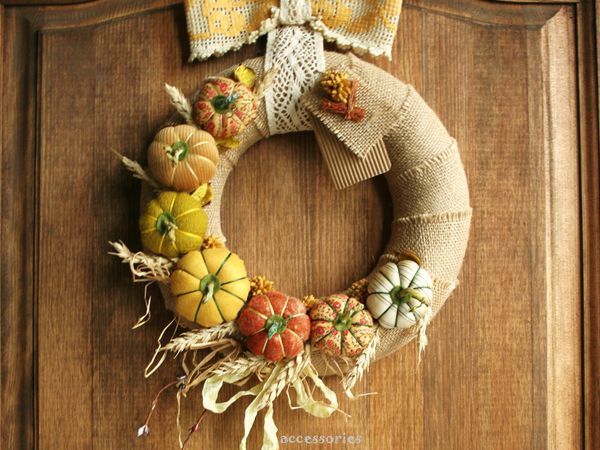 Осенний декор интерьера. Создаем венок  с текстильными тыквами | Ярмарка Мастеров - ручная работа, handmade