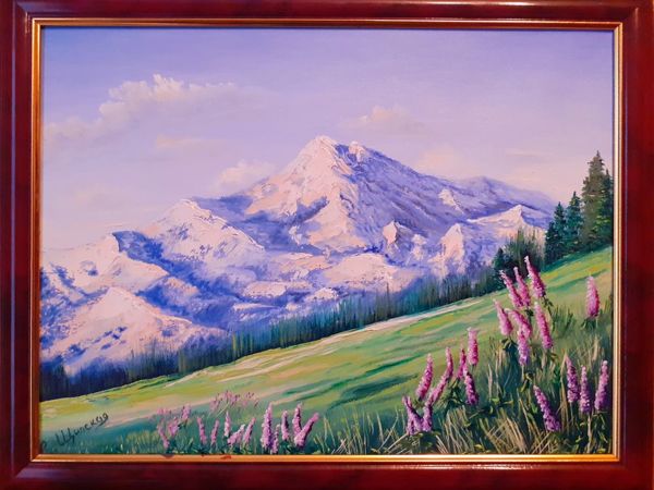 Горный пейзаж с люпинами | Ярмарка Мастеров - ручная работа, handmade