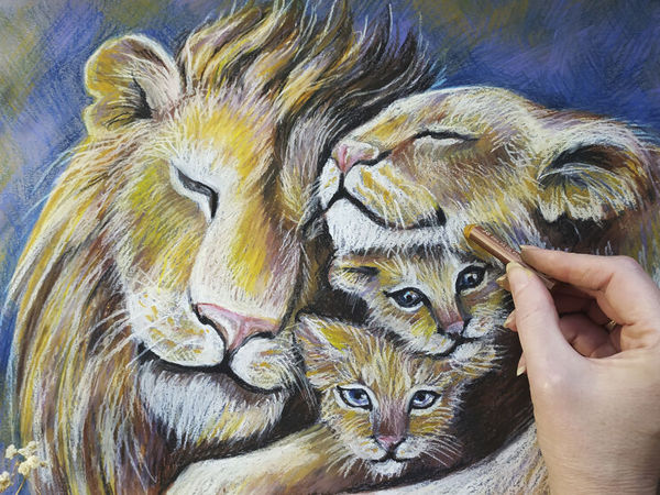 Рисуем пастелью семью львов | Ярмарка Мастеров - ручная работа, handmade