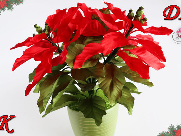 Let's Make Poinsettias of Satin Ribbons in a Pot | Livemaster - handmade