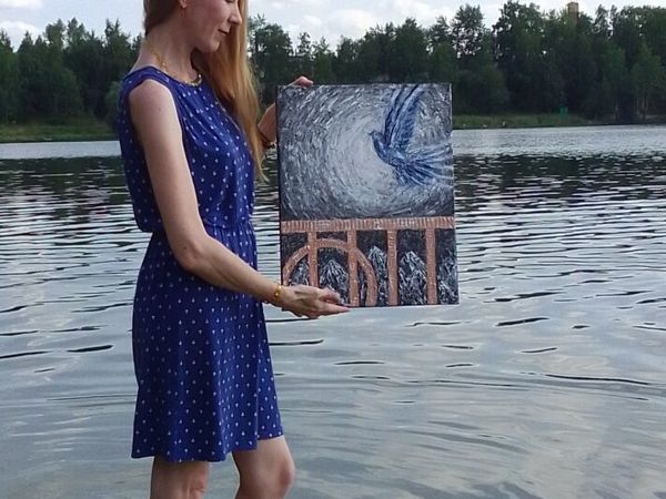 Моя фактурная картина Синяя птица Удачи | Ярмарка Мастеров - ручная работа, handmade